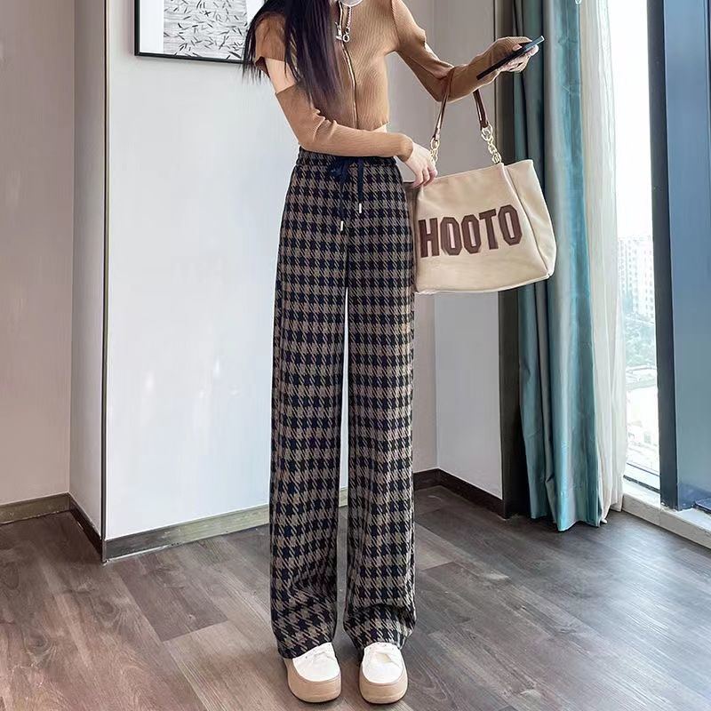 Title 6, Relaxed Coffee Checked Plush Casual Pants for u...