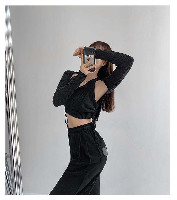 Knitted Fake Two-piece Sweater Short Slim Halter Vest