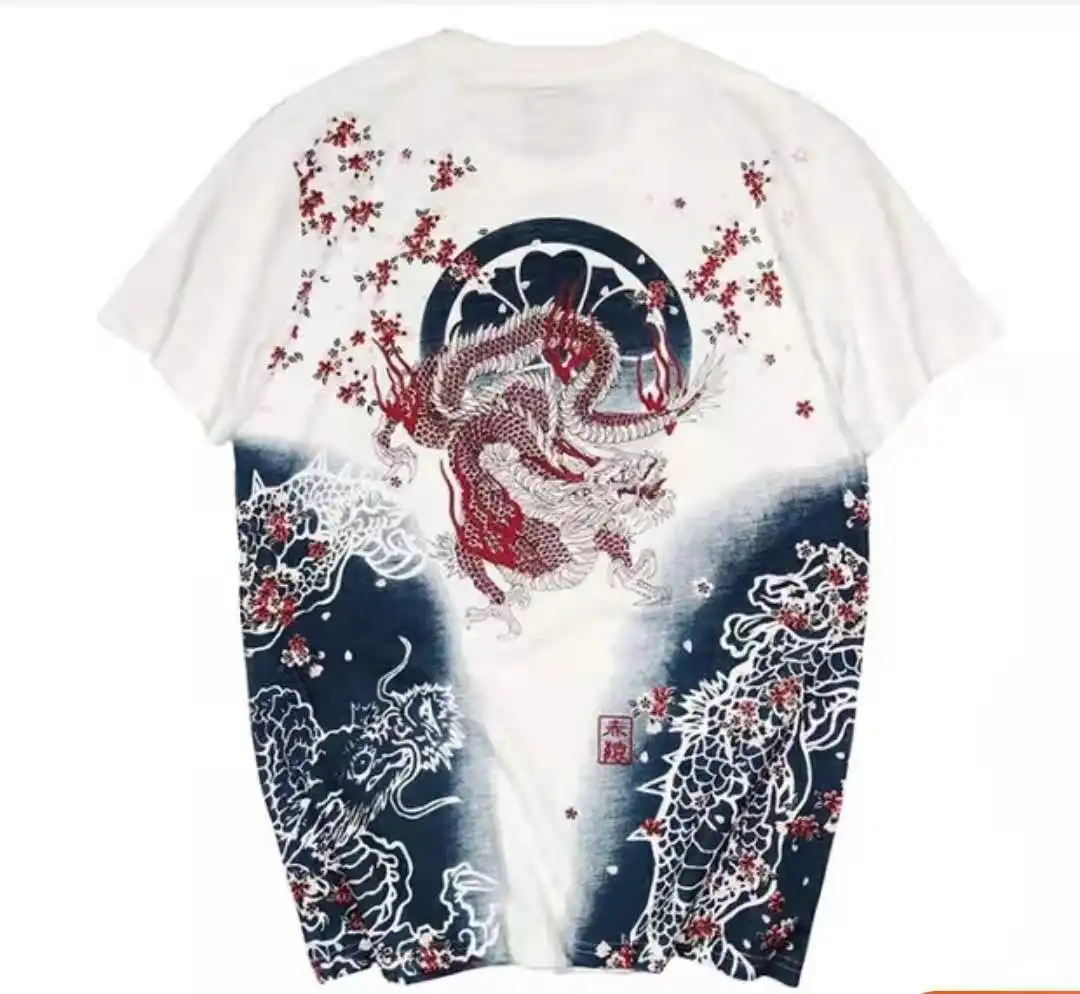 Embroidered T-shirt Couples Korean Style Chinese Tattoo