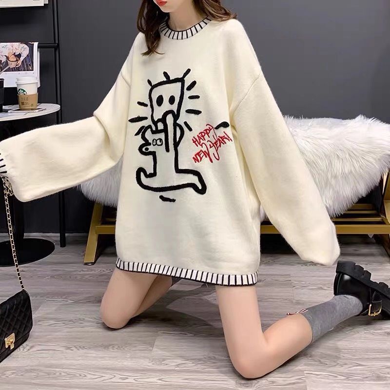 Title 7, Round Neck Cartoon Pattern Knit Sweater