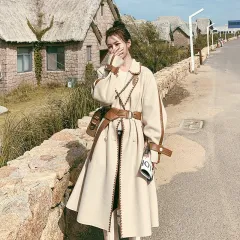 Beige Double-sided WoolWomen's Colour Edge Baggy Felt Coat - Apricot - View 1