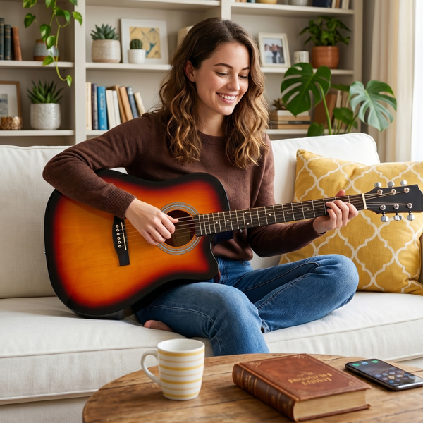 Sunset Color 41-inch Dreadnought Barrel-shaped Cutaway Acoustic Guitar With Pick, Strings, Capo, Gig Bag, Tuner, Wrench Tool, And Shoulder Strap — foto 6