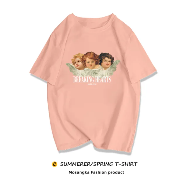 Niche Sweet And Cool T shirt European And American Retro Plus Size MM Top Pink - Shop at LoveMi