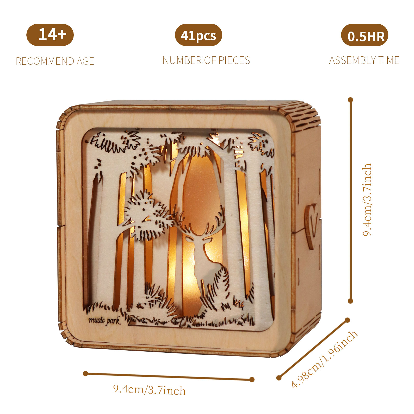 Sales Are Prohibited On The TEMU And SHEIN -MUSIC PARK 3D Wooden Puzzles Elven Deer Model Kit Night Lights Desk Decorations Birthday Christmas Gifts For Women Age14 — view 2