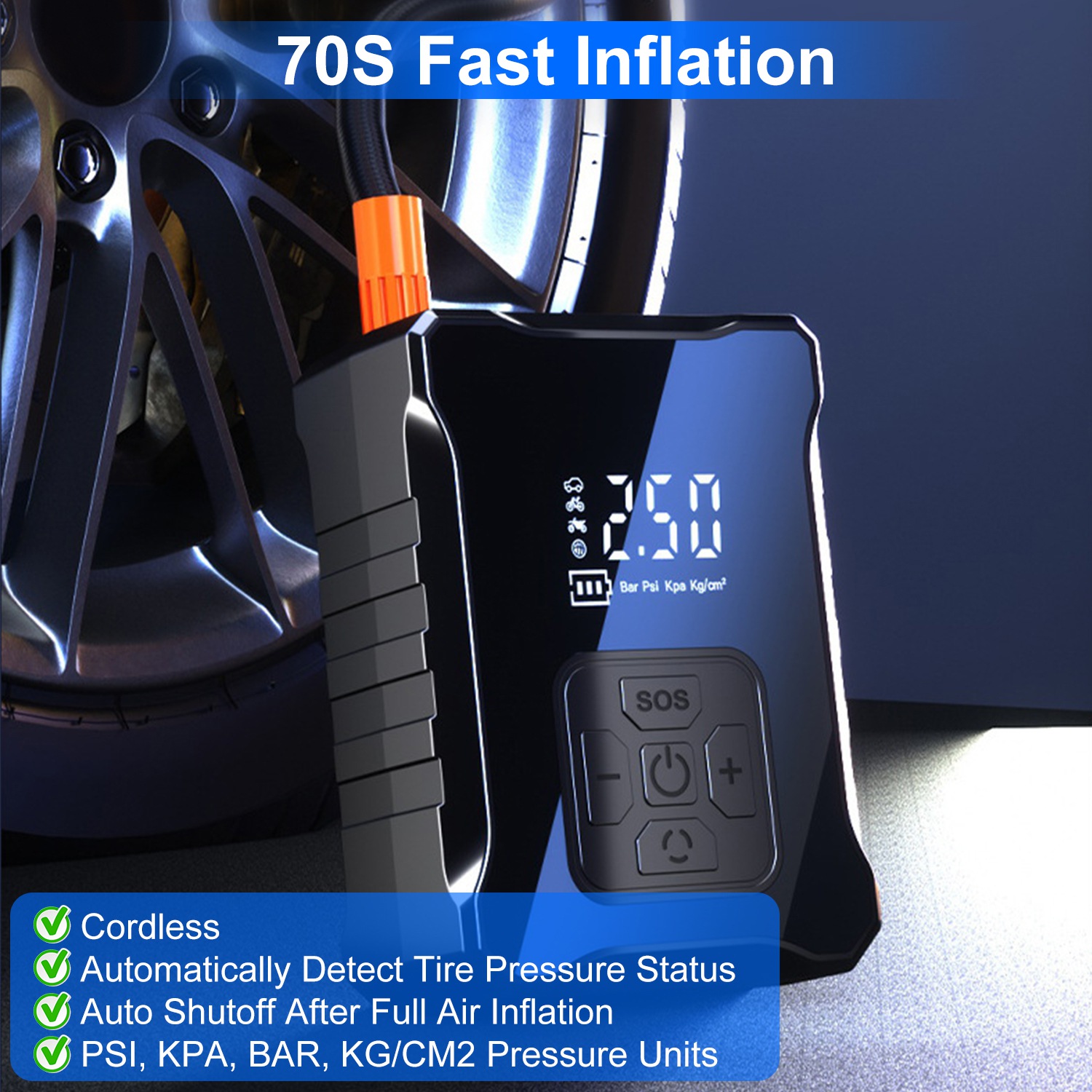 1Pc 150PSI Cordless Tire Inflator Digital Air Compressor With LED Light Emergency Power Bank For Cars Motorcycles Bicycles Balls - Image 2