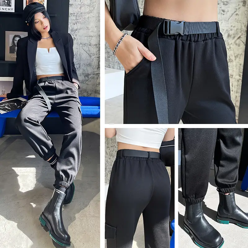 Slim High Waist Pocket Zipper Casual Buckle Overalls