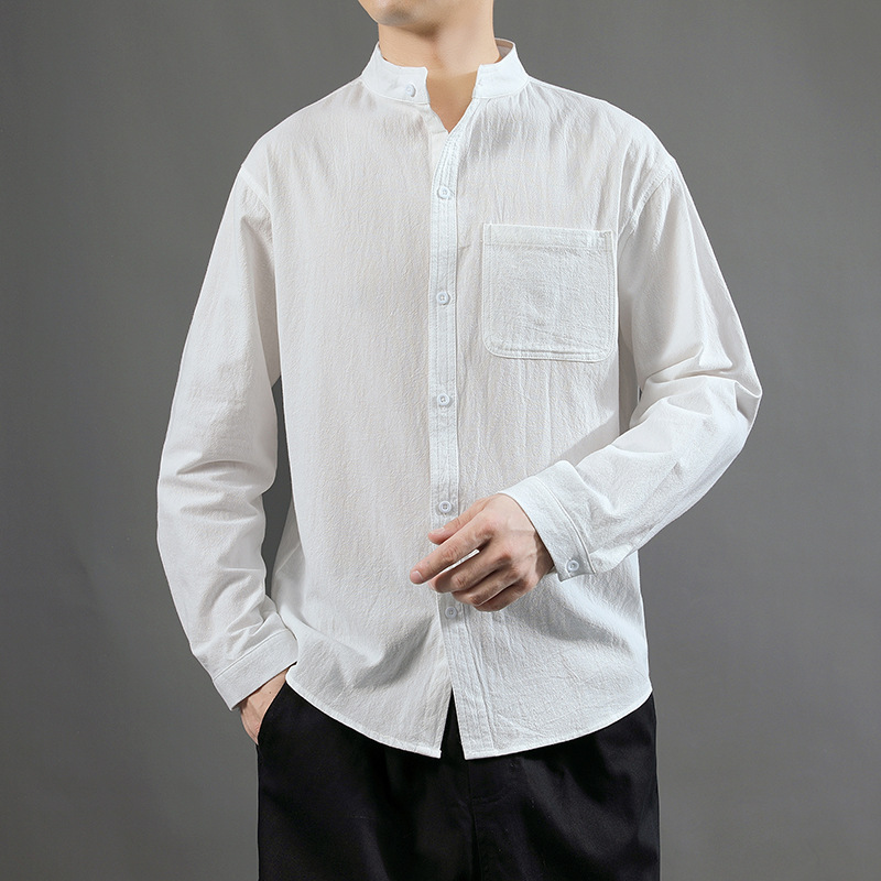Thin Solid Color Shirt Youth Cotton And Linen Shirt
