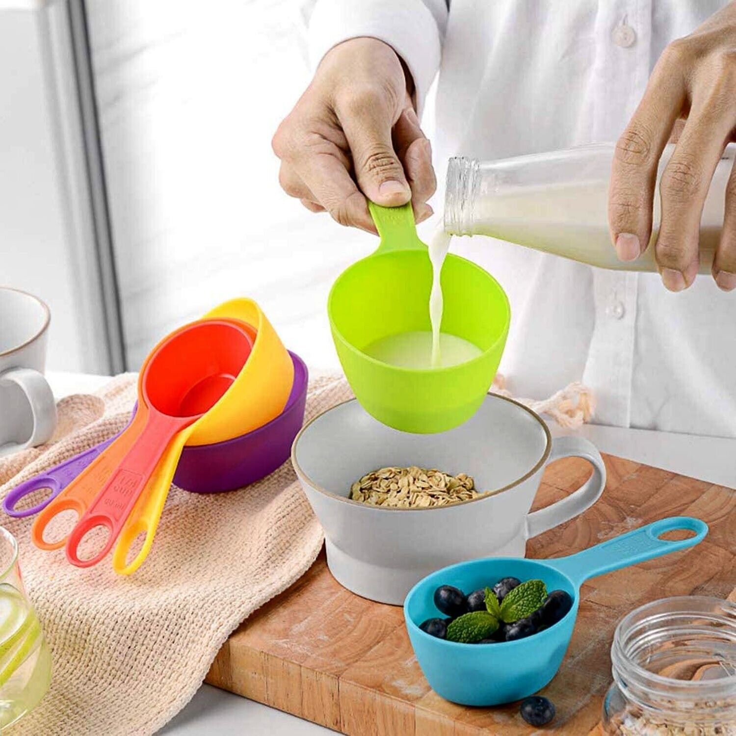 6 Measuring Spoons and 6 Cups Set. we ship only inside the US, USPS First Class Package 2 Day Handling , 2-5 Day Shipping. 12-Piece Plastic Measuring Cups and Spoons Set Great for Baking and Cooking 12 Piece Measuring Cups and Spoons Set, Colored Kitchen 