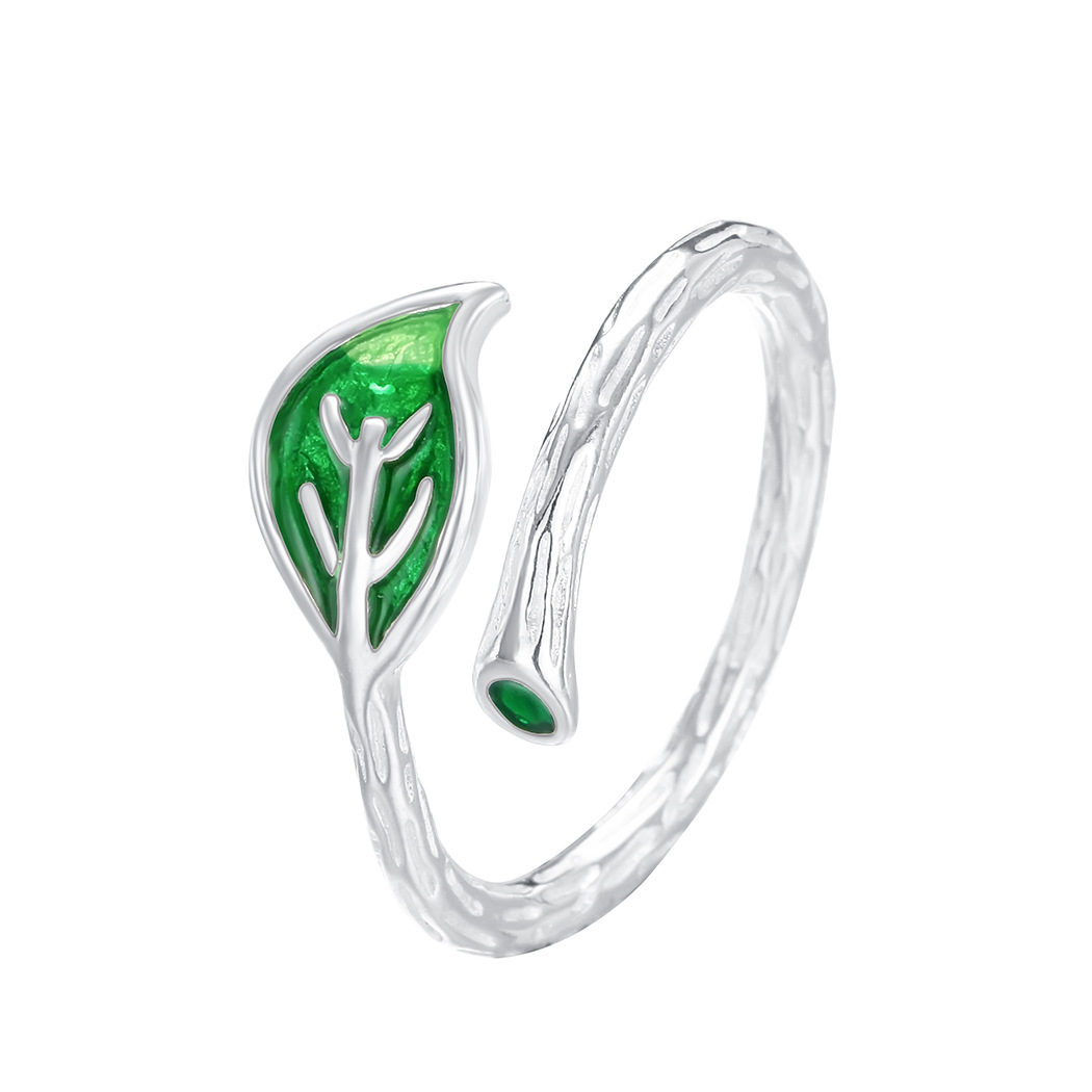 Title 1, Fashion Twig Green Leaf Ring for women. Natural...