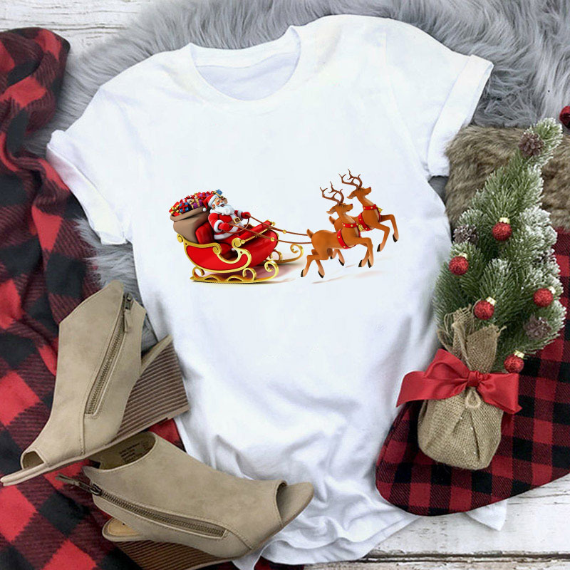 Title 4, Christmas Cute Reindeer Print Short Sleeve T-sh...