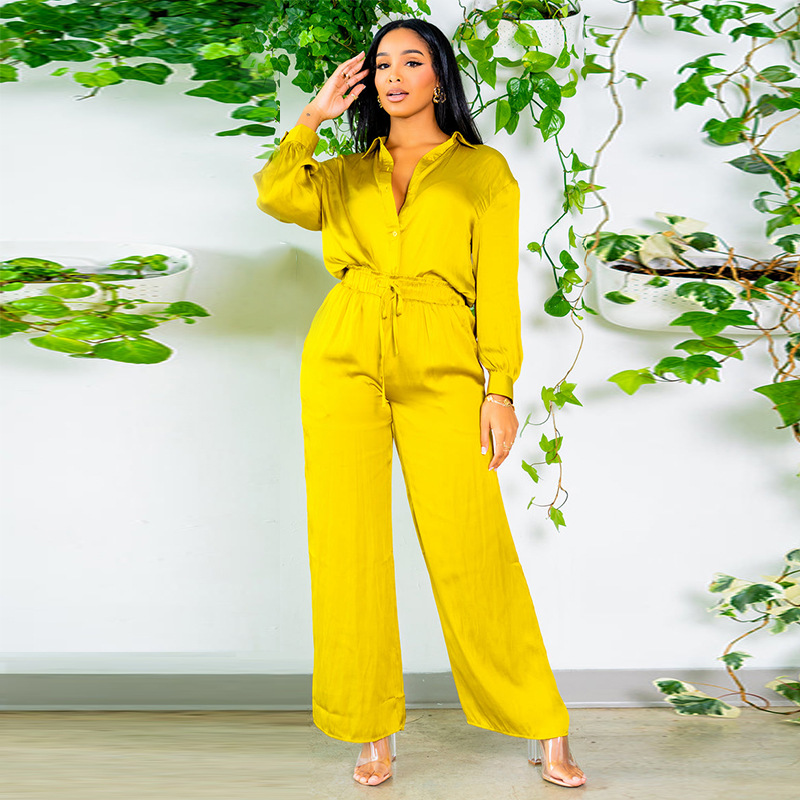 Women's Stylish Graceful Simple Long-sleeved Shirt Wide-leg Trousers Suit - Image 2