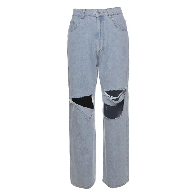 Summer New Women's Ripped High Waist Wide Leg Jeans Blue - Shop at LoveMi