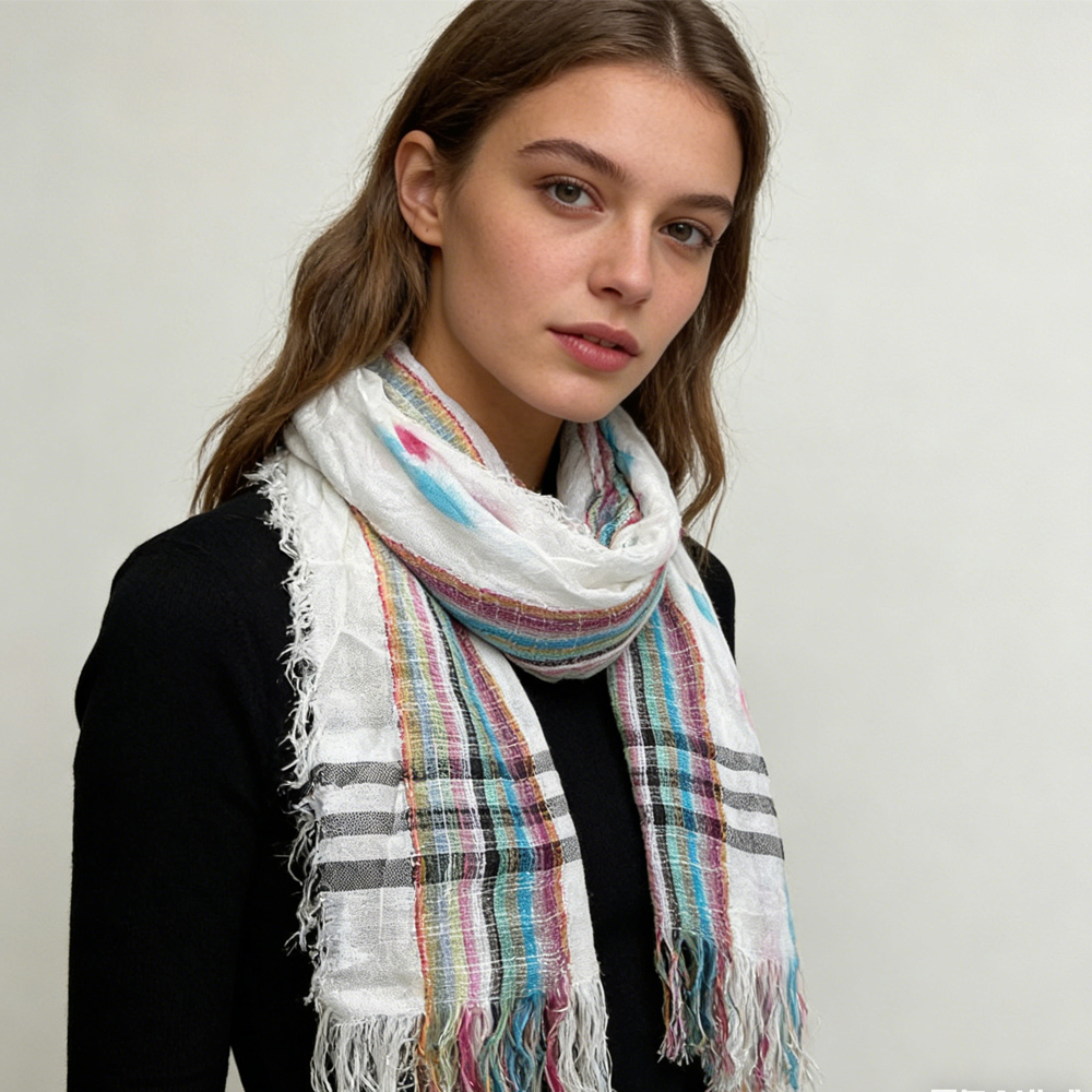 2pcs Colorful Striped Square Scarf With Fringes,Luxe Look For Evening Wear,Scarf,vacation,daily Life,evening Party,Office Appropriate Subtlety For Women Men