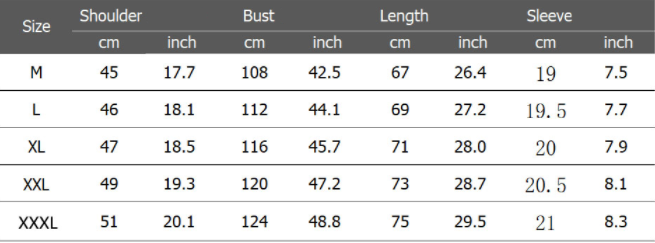 Floral beach shirt size chart