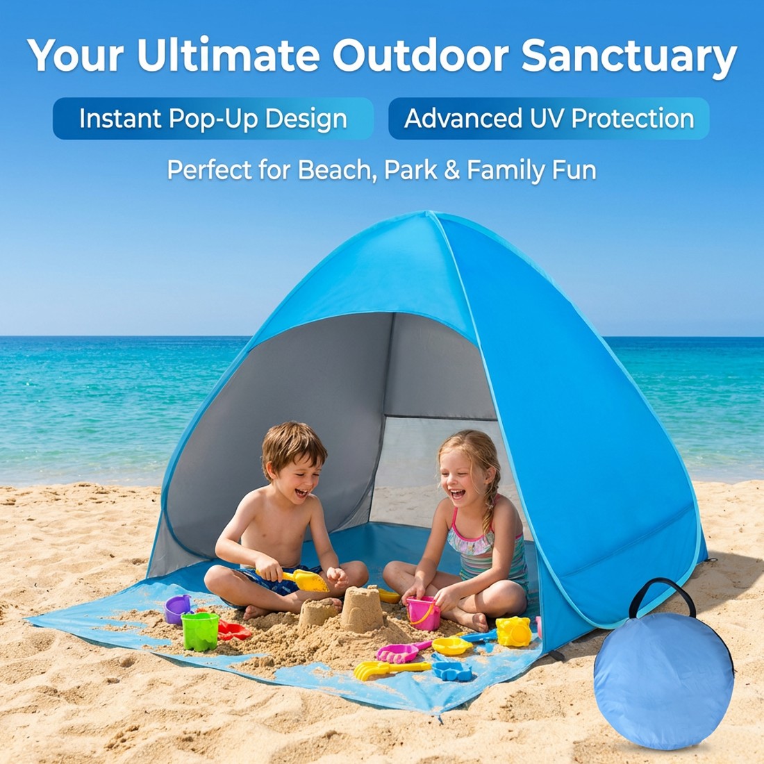 Pop-Up Beach Tent Uv-Resistant & Waterproof Sun Shade Shelter For Camping