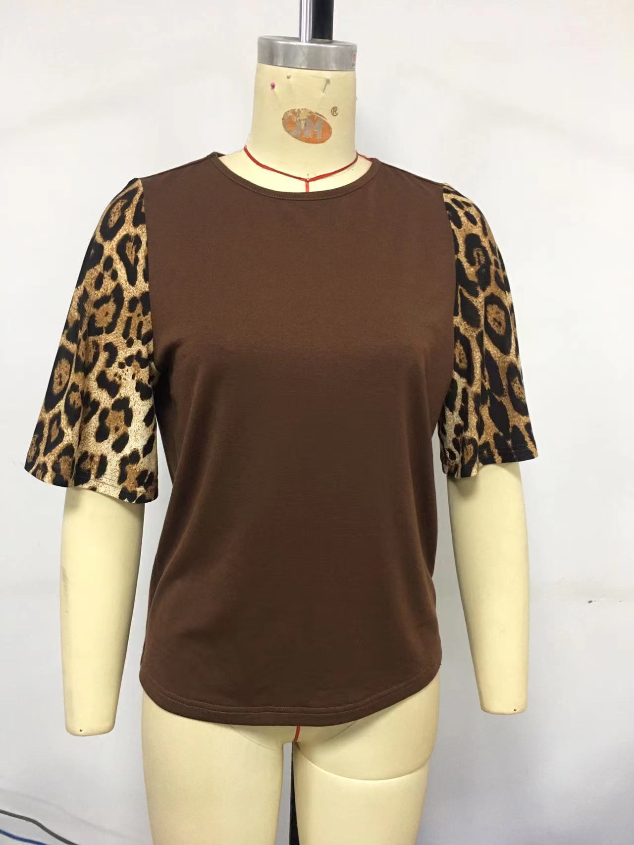Euramerican Women's Summer Leopard Pattern Splicing Coffee - Shop at LoveMi