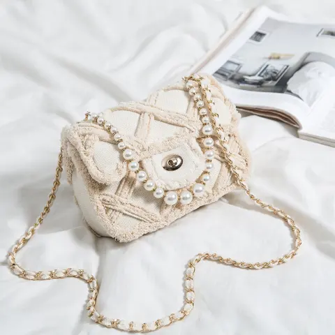 Lingge Pearl Bag Cloth Bag Shoulder Messenger Bag Female