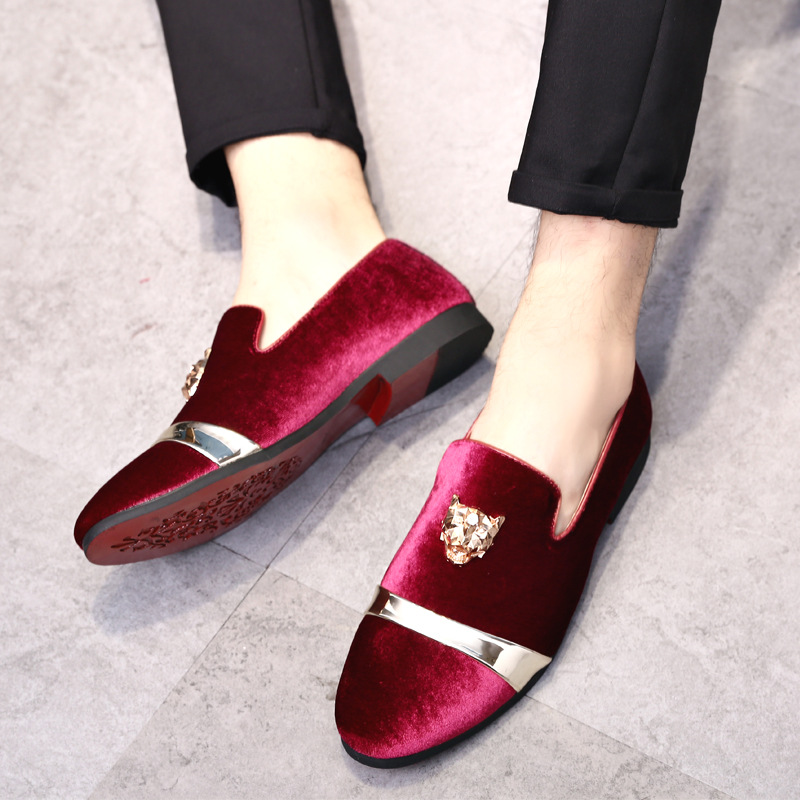 Title 4, Nubuck leather loafers with golden tiger head b...