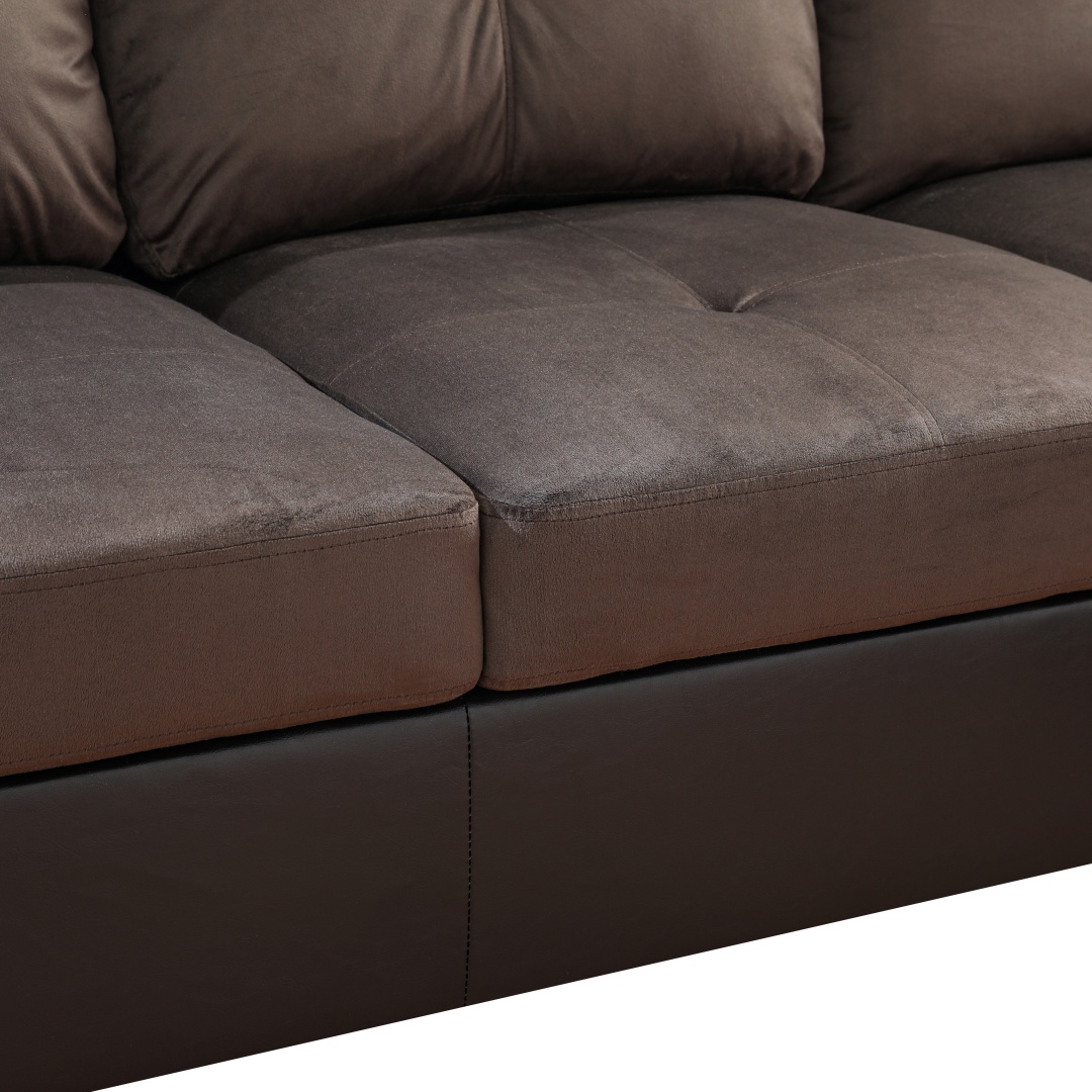 Pickup Only--Dark Brown Flannel And PVC 3-Piece Couch Living Room Sofa Set