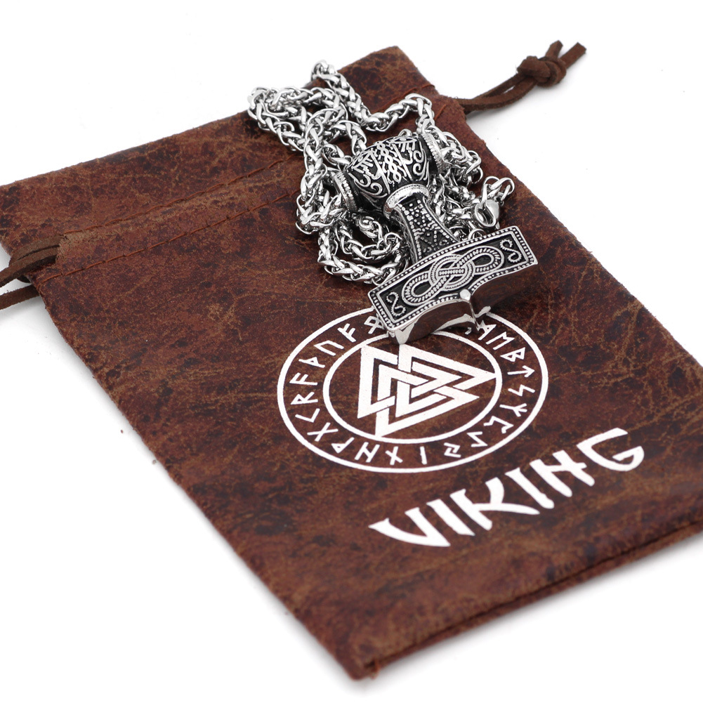 Stainless Steel Thor's Hammer Viking Odin Celtic Wolf Pendant