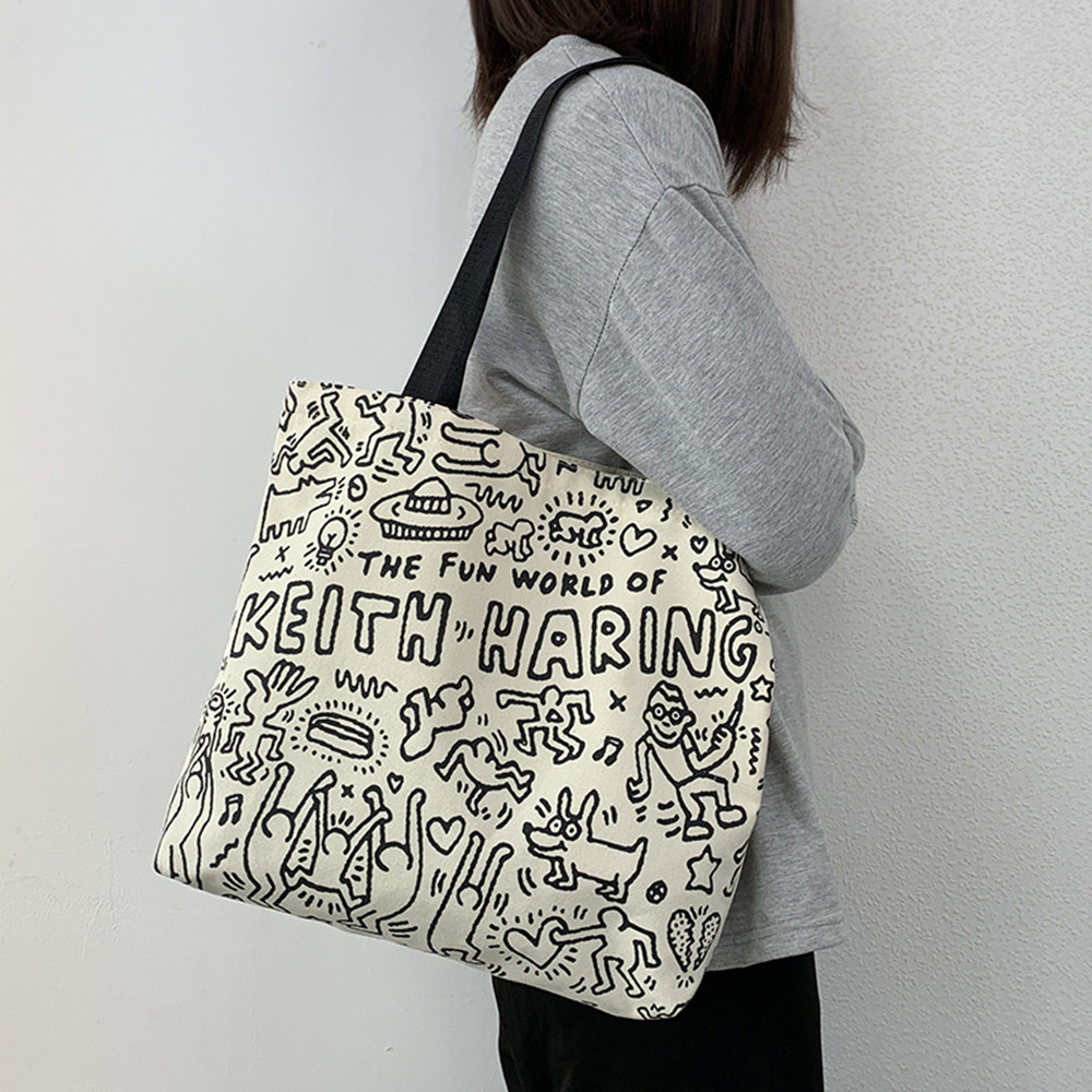 Female College Student's One-shoulder Hand-held Canvas Bag
