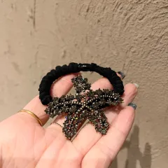 Ice Silk Large Intestine Ring Head Rope Czech Diamond Starfish Rhinestone Hair Ring - Black - View 1