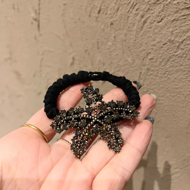 Ice Silk Large Intestine Ring Head Rope Czech Diamond Starfish Rhinestone Hair Ring Black - Shop at LoveMi