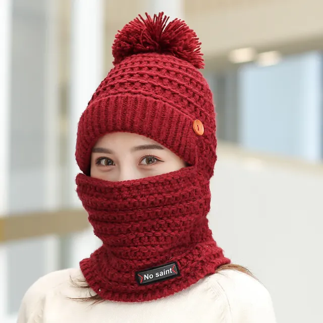Women's Winter Woolen Hat Cycling Windproof Warm Scarf Knit N - Shop at LoveMi