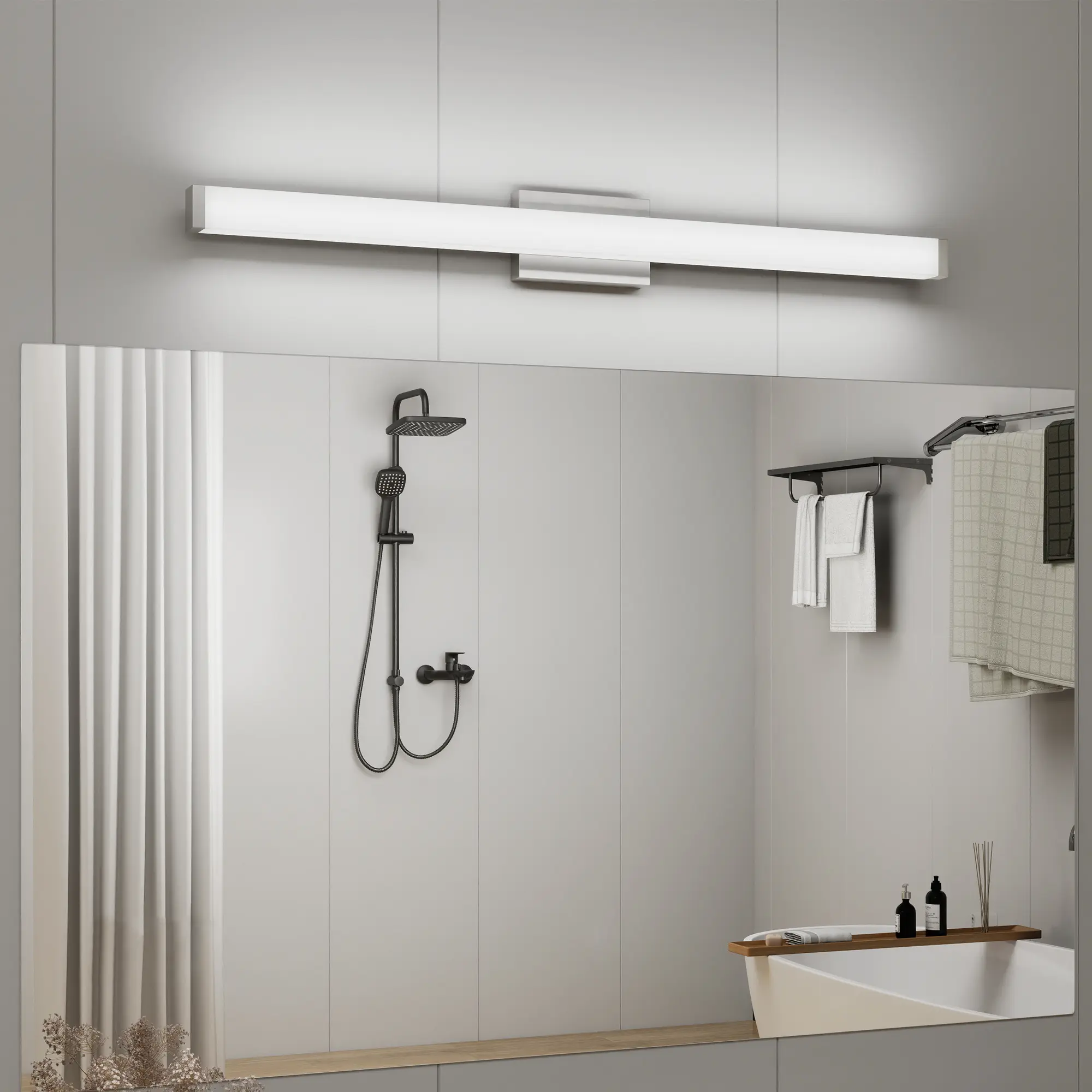 Bathroom Vanity Light Brushed Nickel Square LED 41 Inch 24W 6000K Cool White Light Wall Bar Lighting Fixtures Over Mirror -Brushed Nickel, 41in