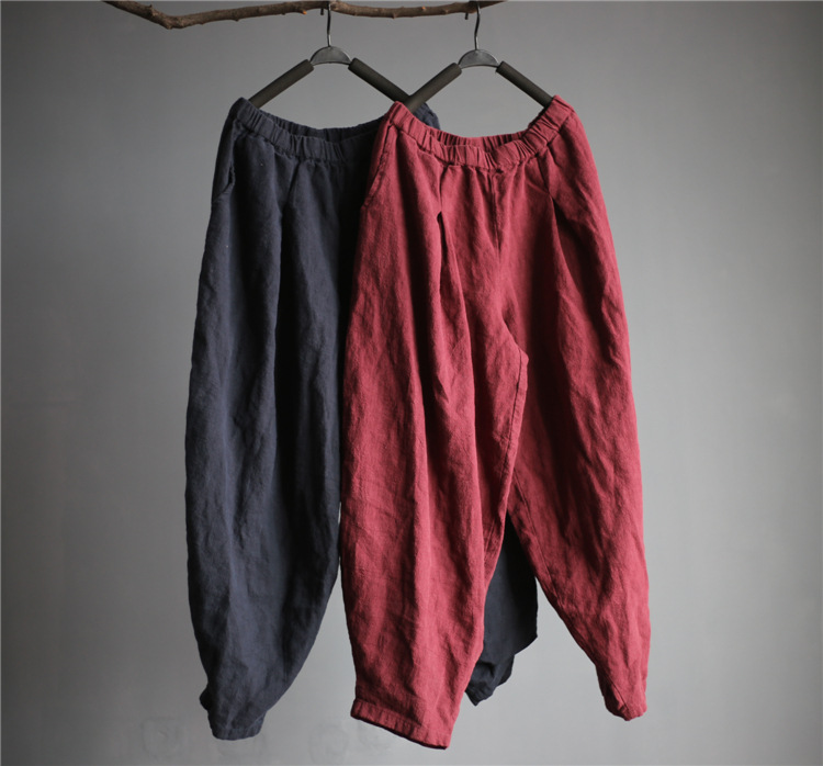 Retro Wind Sand Wash Thick Linen Loose Trousers