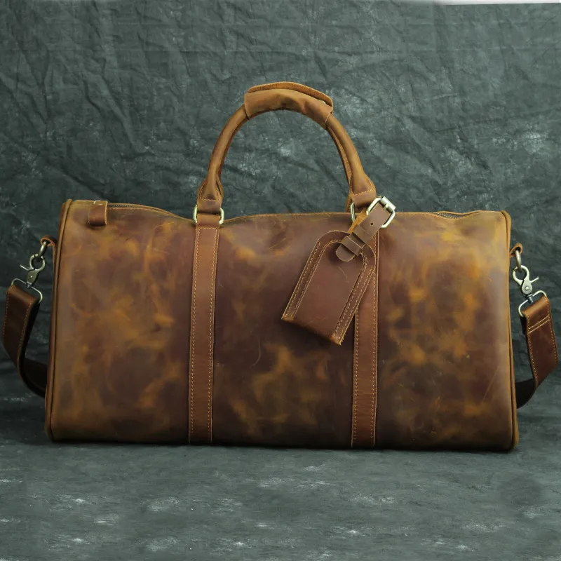Men's Vintage Crossbody Tote Travel Bag - Brown