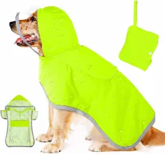 Dog Raincoat Waterproof Soft Breathable Dog Rain Jacket For Small Dog Hooded Dog Rain Coat With Transparent Cap Protect Belly - Green - View 1
