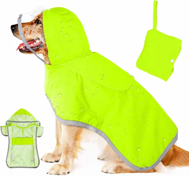 Dog Raincoat Waterproof Soft Breathable Dog Rain Jacket For Small Dog Hooded Dog Rain Coat With Transparent Cap Protect Belly Green - Shop at LoveMi