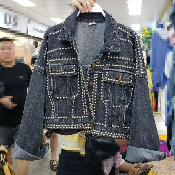 Heavy Industry Handmade Rivet Nail Drill Fashion Short Denim Jacket