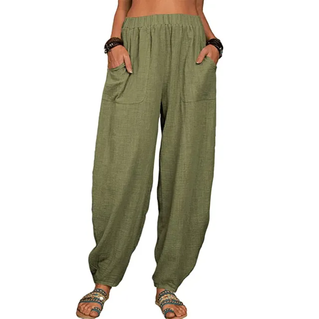 Casual Loose Harem Pants Summer Fashion Solid Color Pockets Trousers Womens Clothing Army Green - Shop at LoveMi