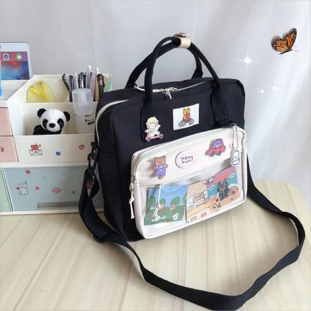 Dual use Schoolbag Japanese Cute Cartoon Large Capacity Portable Crossbody Black - Shop at LoveMi