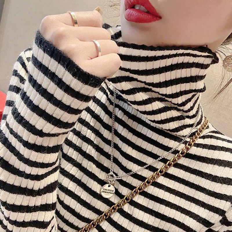 Title 4, Striped Turtleneck Bottoming Shirt Women