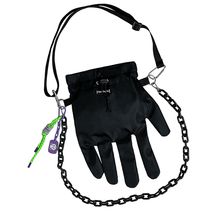 Glove-shaped Black Drawstring Pleated Female Bag