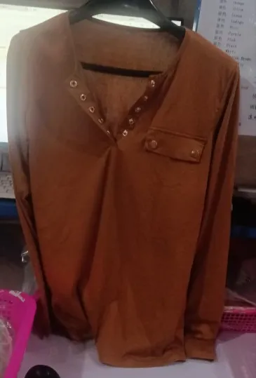 Knitted Button Long Sleeve Pullover Commute Leisure Top Brown - Shop at LoveMi