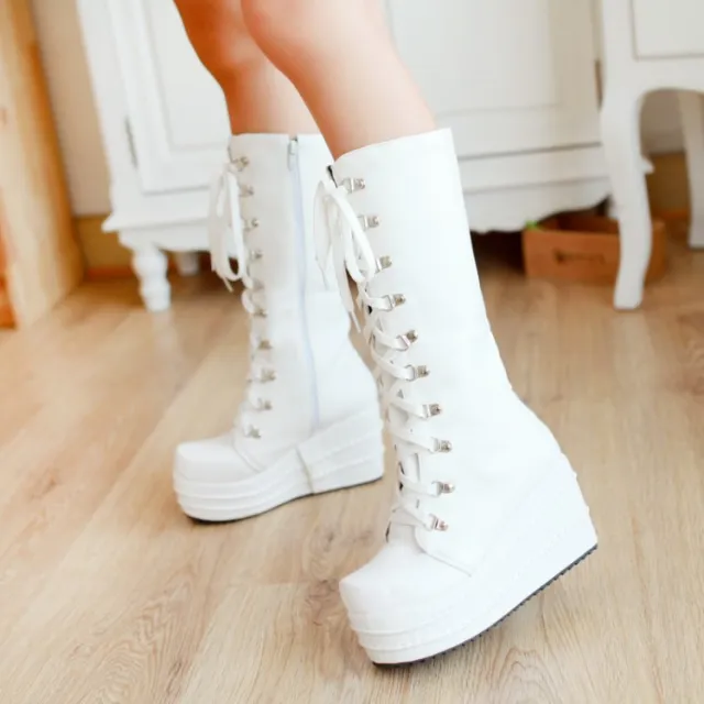 Fashion Side Zipper Platform Boots Casual White - Shop at LoveMi
