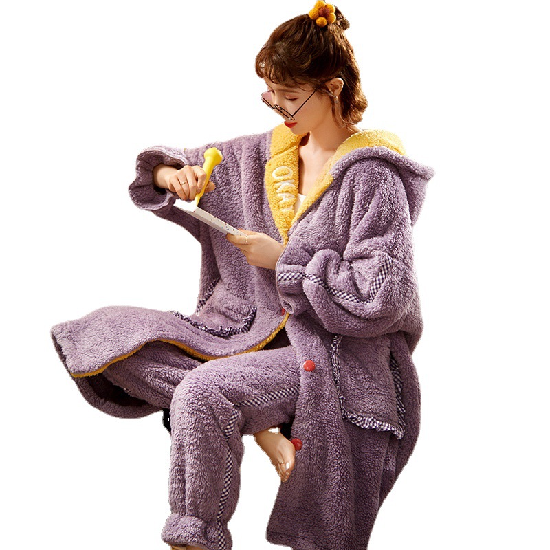 Title 3, Womens Plush Pajamas Thick Loose Suit Nightgow...