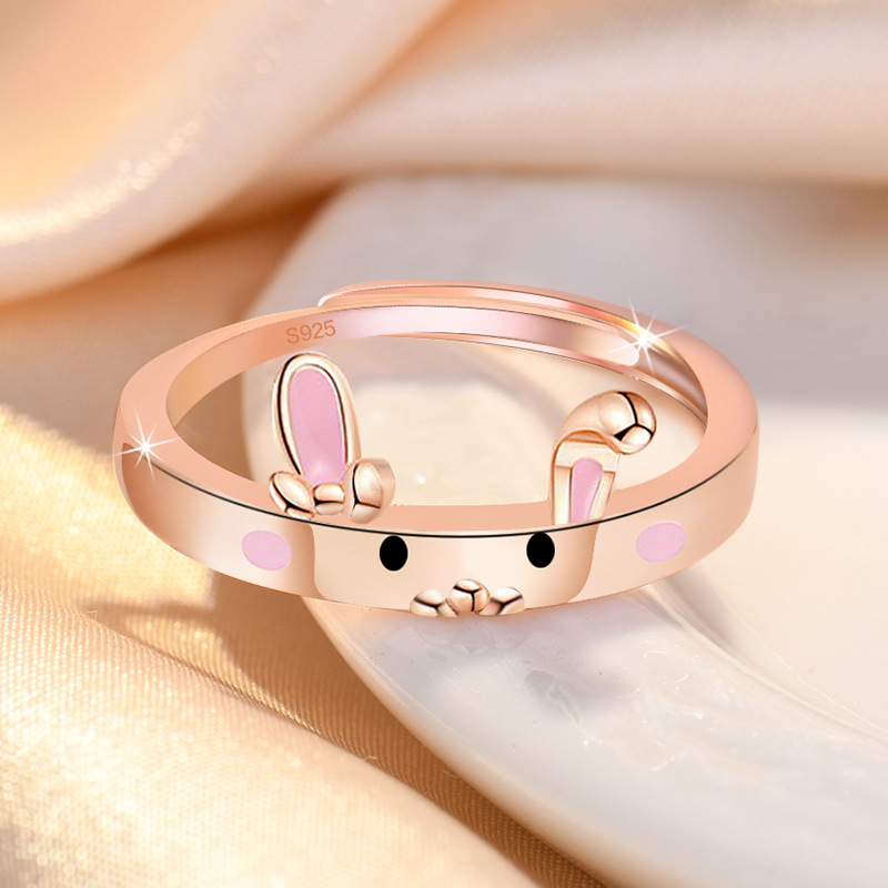 Title 6, Bague Ouverte Lapin Mignon pour Femme Bijou Ten...