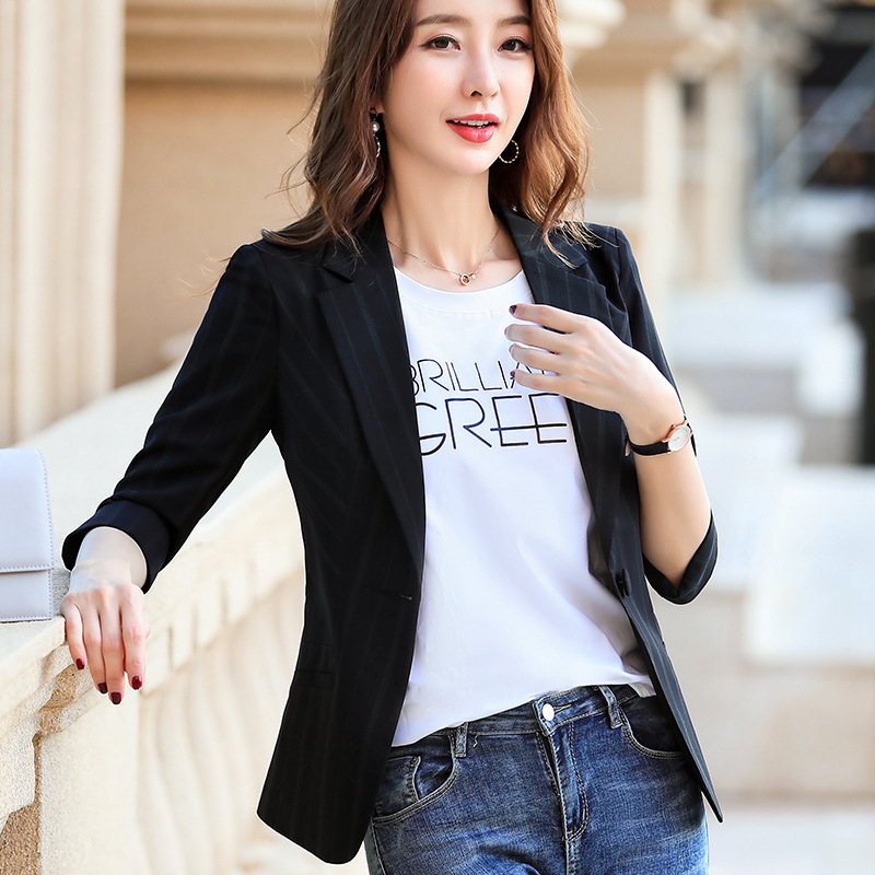 Small Green Striped Three-quarter Sleeve Small Suit