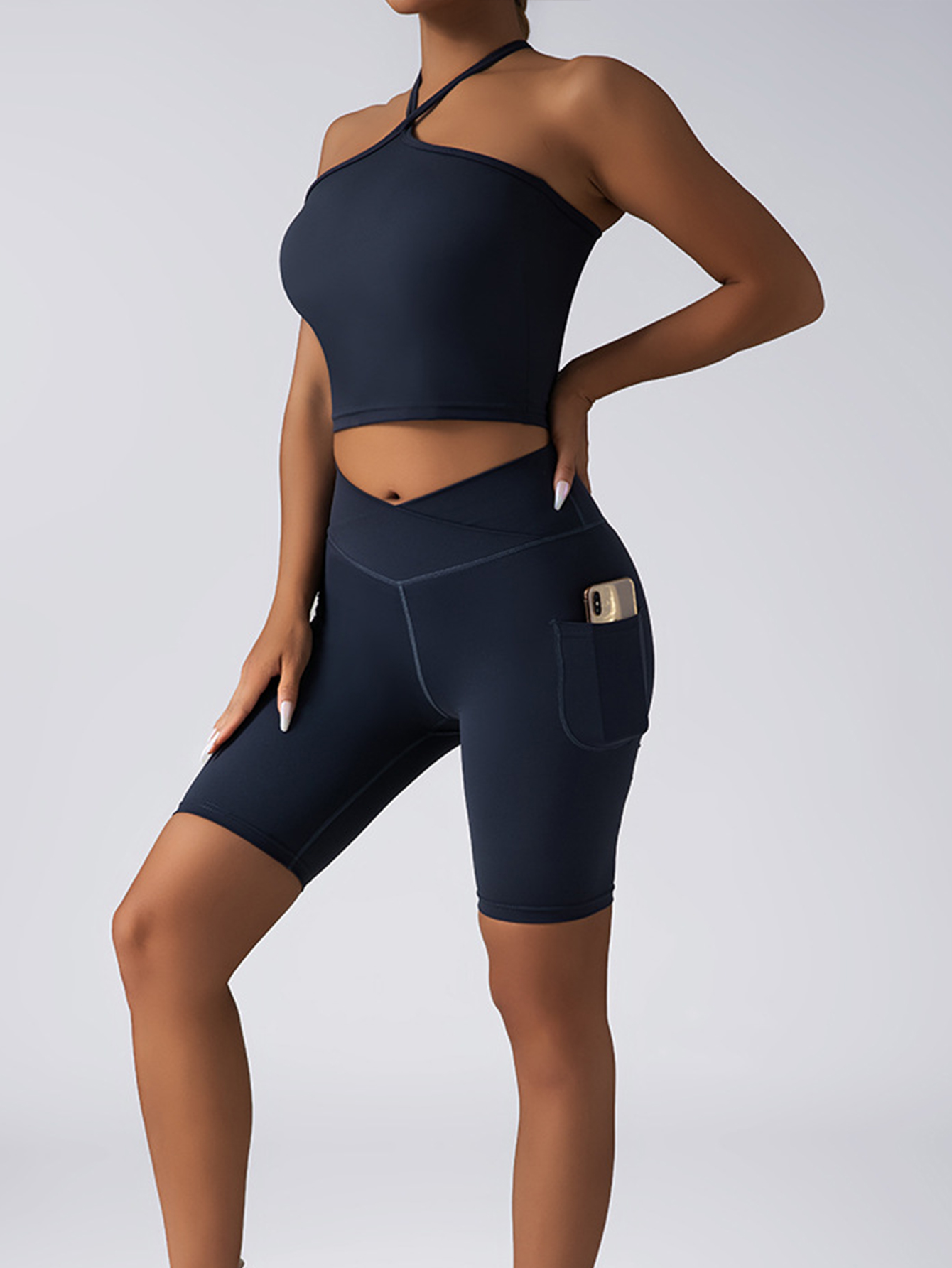 Women's Two-Piece Lounge Set - Casual Spring Outfit with Pockets - Picture 12 of 14
