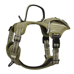 PETMARVEL High-Perfomance Tactical Dog Harness With Poop Bag Holder, No Pull Front Clip & Metal Buckles, Brown S - Army Green - View 1