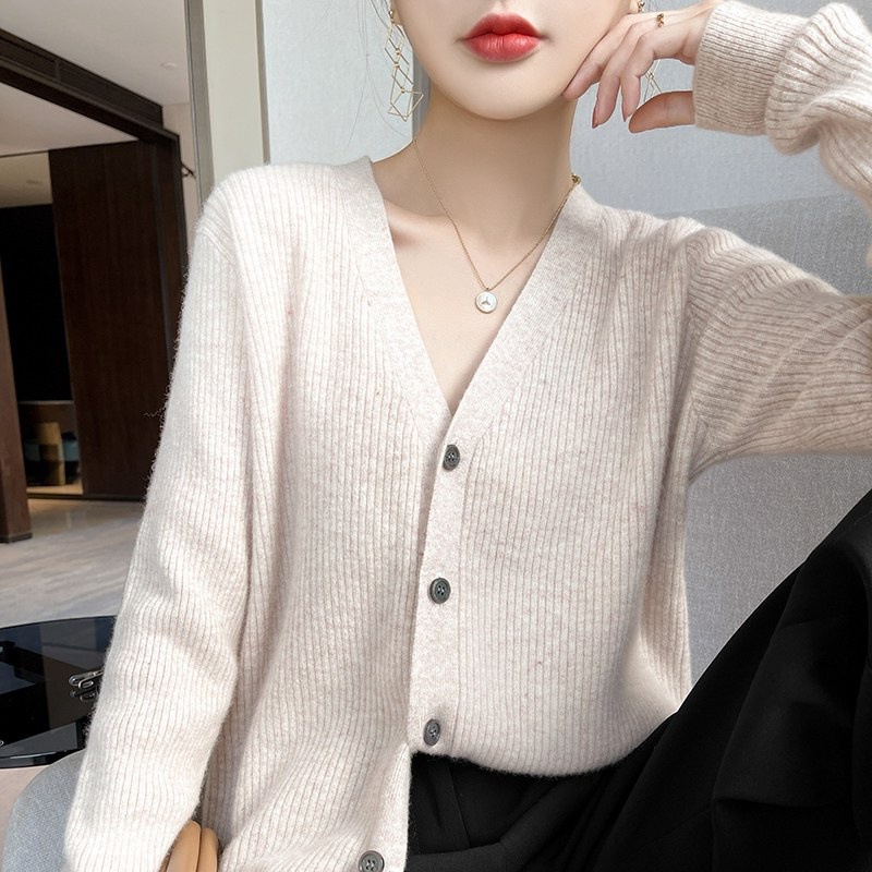 New V-neck Thick Knitted Cardigan Jacket Women