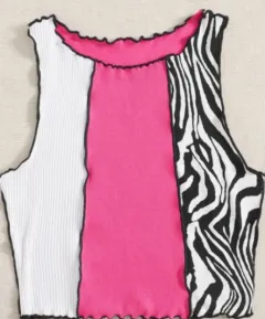 Women's Pit Striped Vest Bottoming Short Back Knitted Colorblock Top - Rose Red - View 1