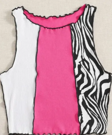 Women's Pit Striped Vest Bottoming Short Back Knitted Colorblock Top - Rose Red