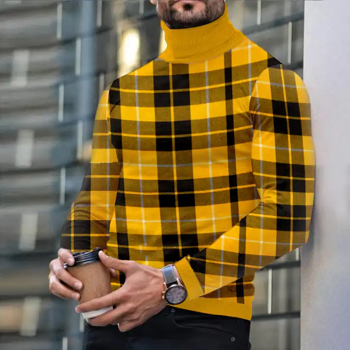 Autumn Winter Men's Long Sleeve Turtleneck T Shirt Printed Casual Top