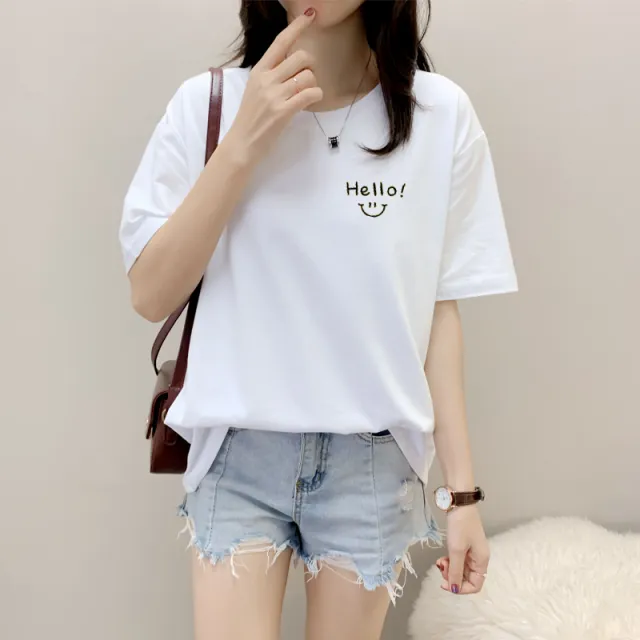 Women's Cotton Loose Round Neck Short Sleeve T shirt 17 Style - Shop at LoveMi